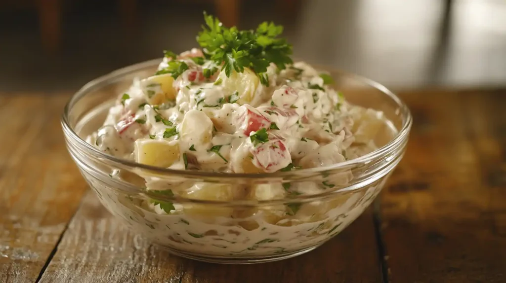 What is a Country Potato Salad? 2 u5778331574 A clear glass bowl of creamy potato salad made wi 6d649fd0 75ff 41b5 9142 e4437aa7ab75 0 1 What is a Country Potato Salad?
