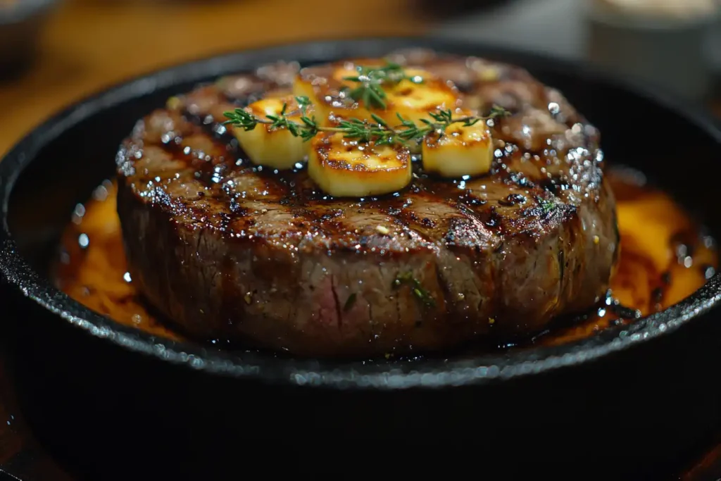 u5778331574 A sizzling steak in a cast iron skillet with garl d3deafe8 4b8c 4aec 8274 11054e09db72 1 optimized How to Cook Beef Chuck Eye Steak: The Ultimate Guide