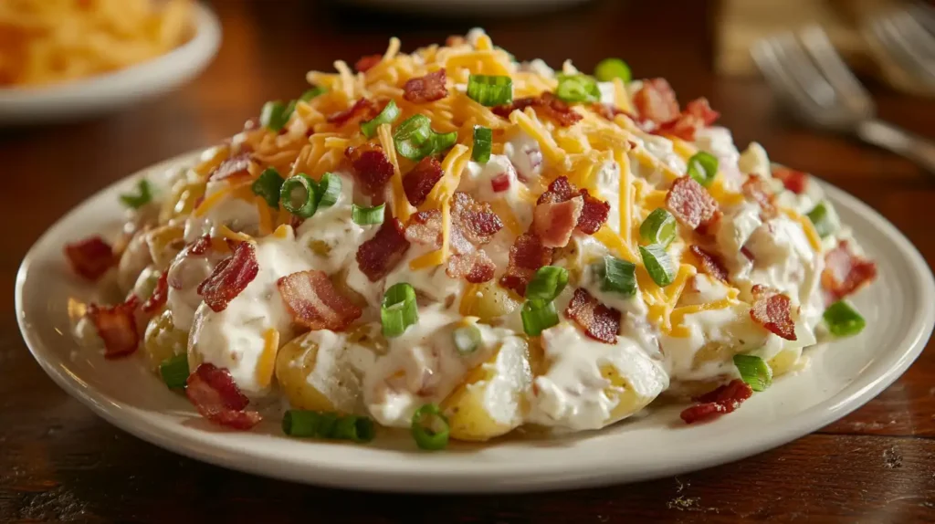 u5778331574 Loaded potato salad topped with bacon bits shredd 3235657a 0e33 4244 a53d 4d37127e42c3 2 How to Make Potato Salad with Boiled Potatoes: The Ultimate Recipe Guide