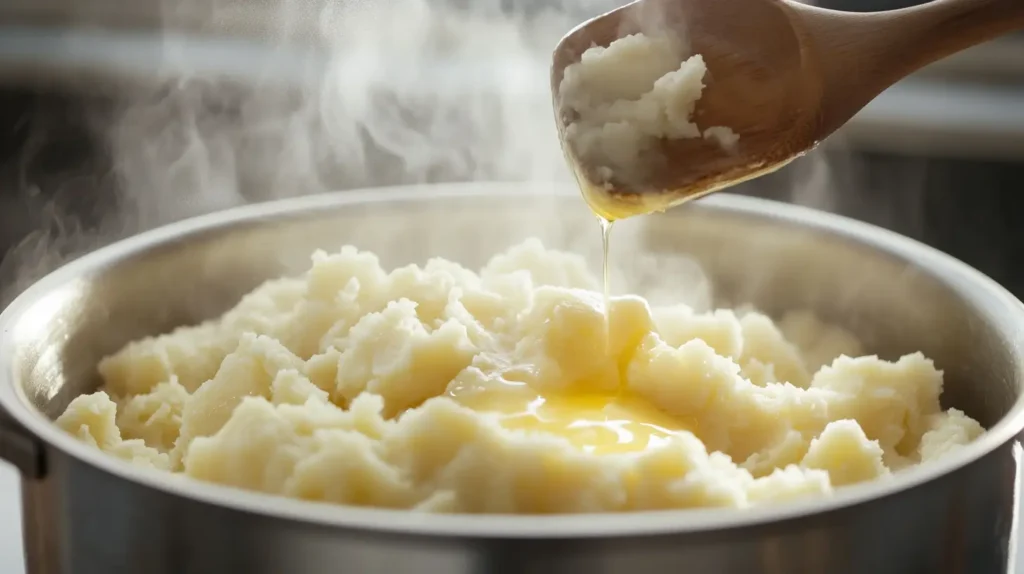 Mashed Potato Bowl Recipe 7 Gravy being poured over a loaded mashed potato bowl.