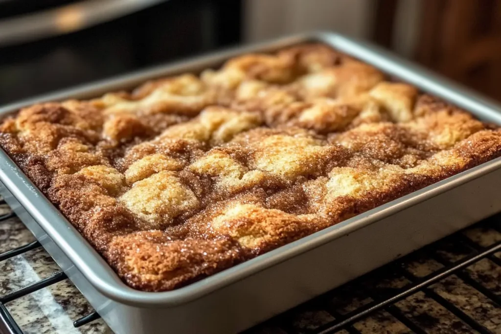 Amish cinnamon sugar coffee cake with a golden, crunchy topping.