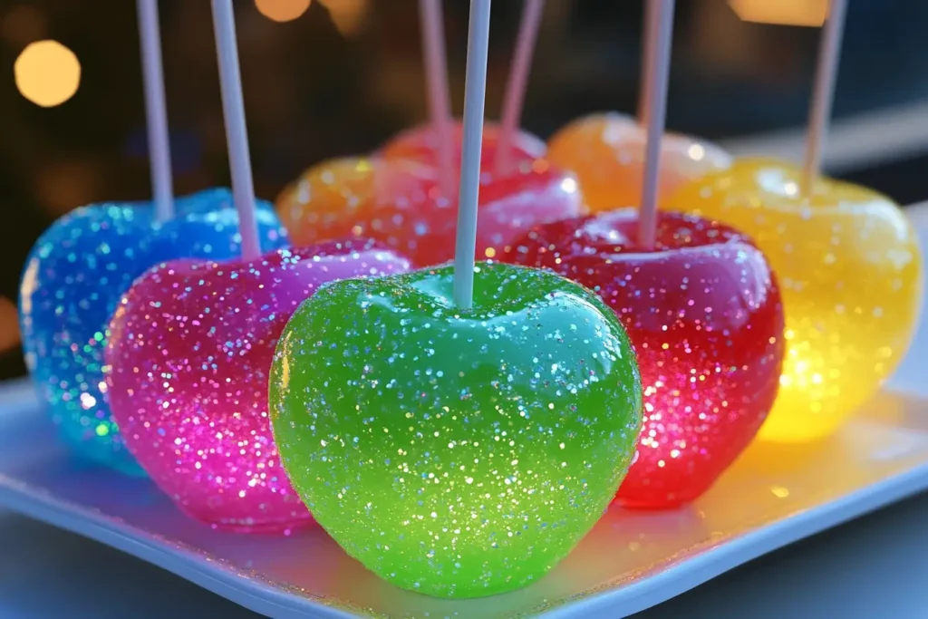 Bright and glossy Neon Blast Jolly Rancher Candy Apples in multiple colors.