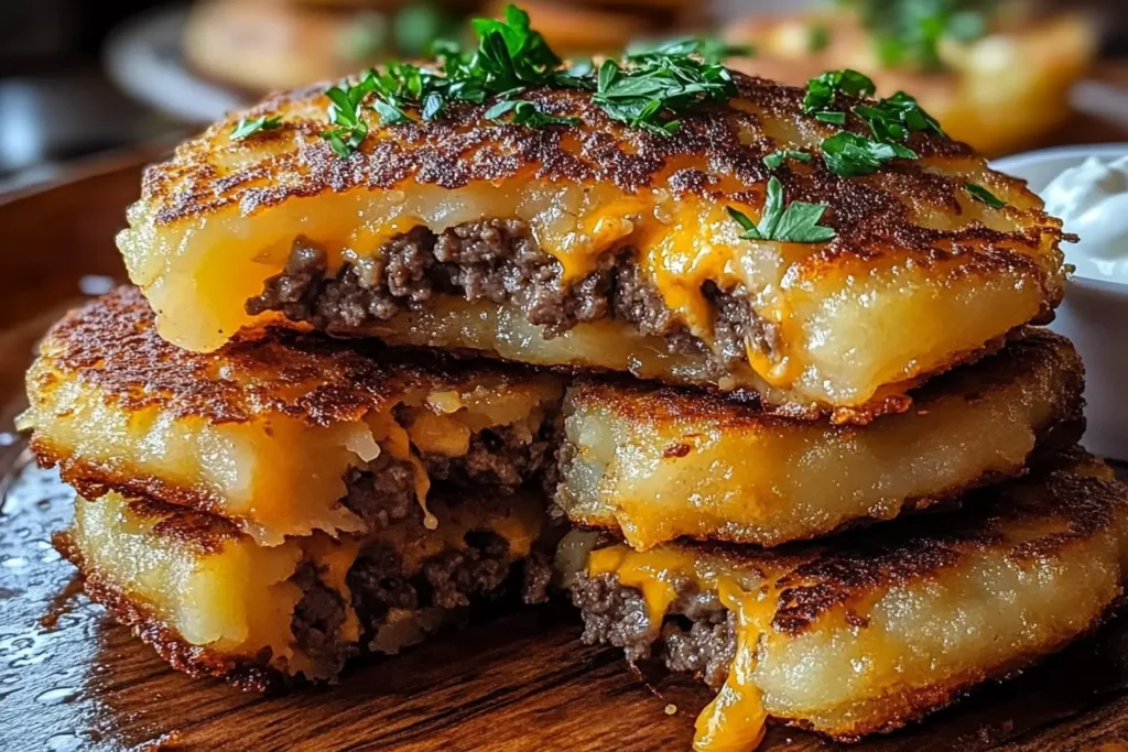 Crispy Potato Pancakes Beef Cheese