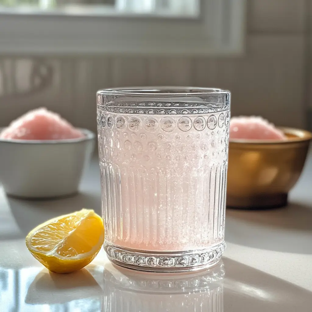 Close-Up of Pink Salt Trick Recipe for Weight Loss in a Large Glass